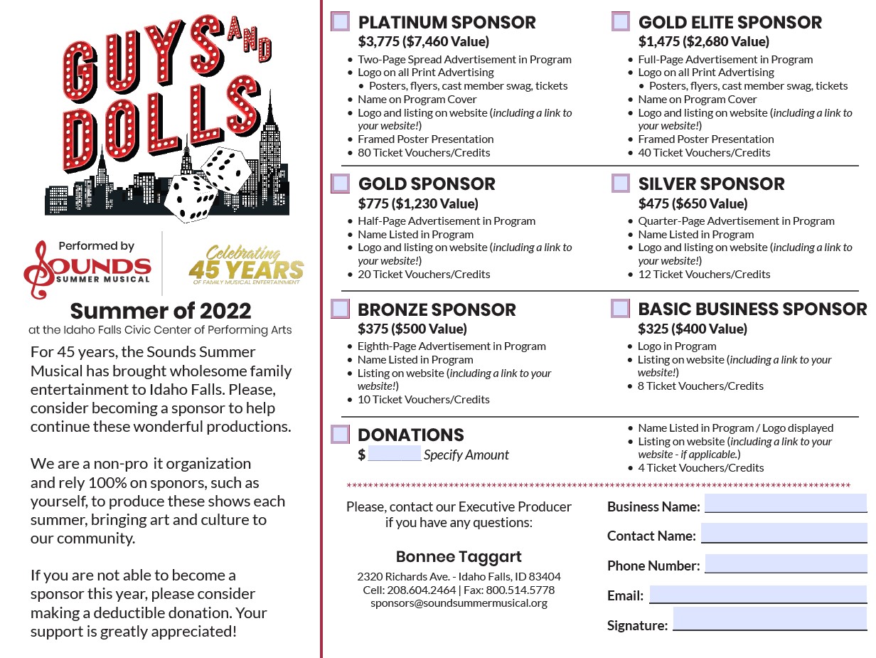 2022 -Guys and Dolls - Sponsor Sheet
